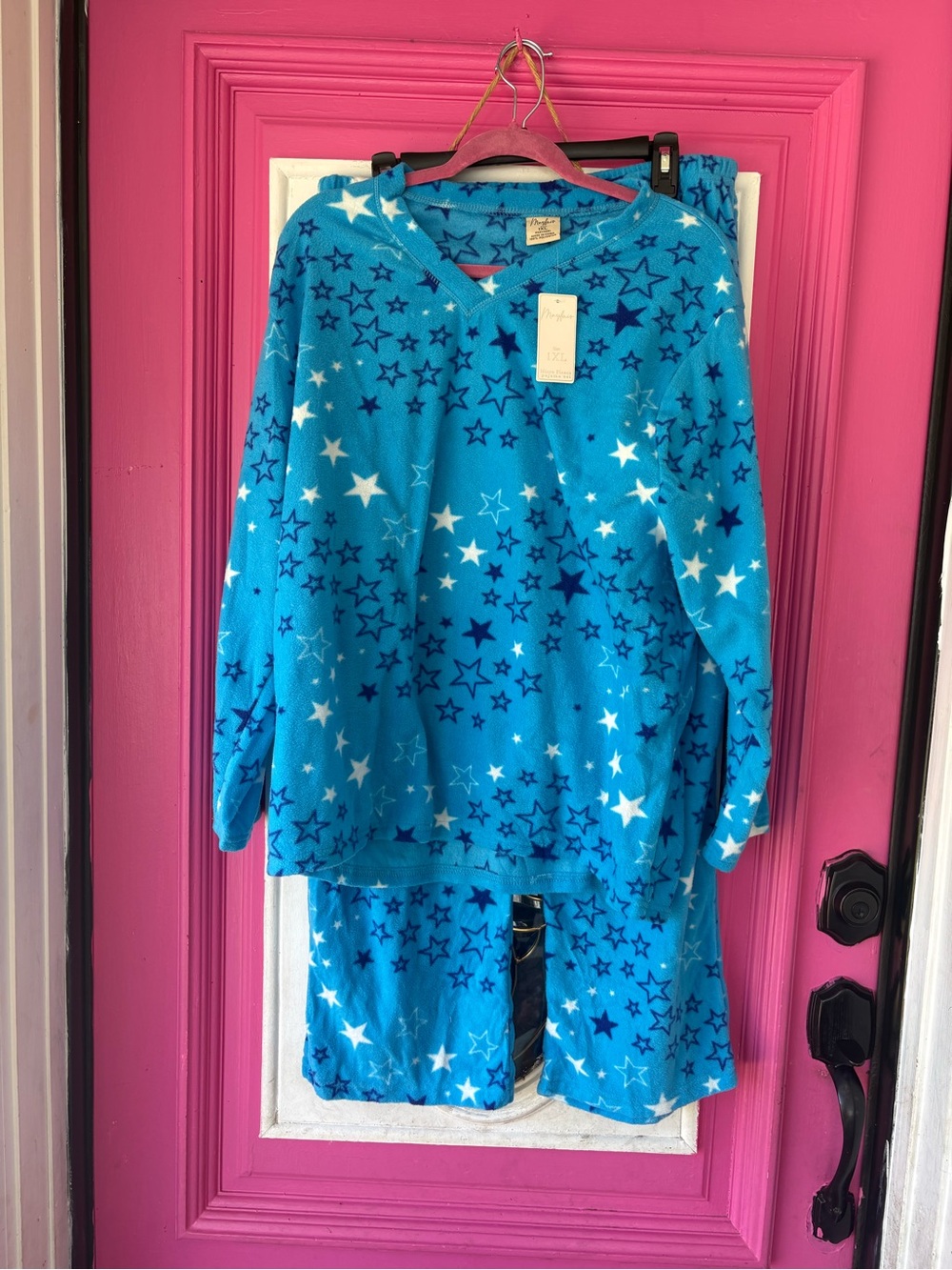 Cozy Blue Star Fleece Pajama Set for Women